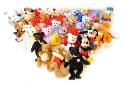 Various TY Beanie Babies, comprising mainly bears, blue spotted bear, Baseball Bear, I Love You Bear, Ten Year Anniversary purple bear, etc., with tags. (2 boxes)