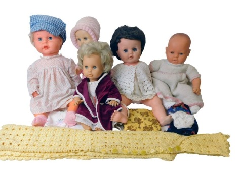 A collection of 1960s and later dolls, comprising mainly plastic headed dolls, each with articulated limbs and bodies, unmarked. (1 box)