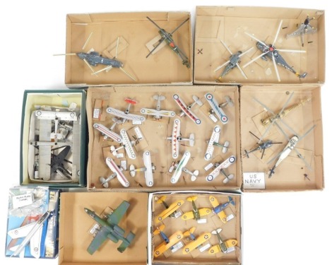 Various kit built model aircraft, to include Boeing P26 P12, Curtis, helicopters and others. (9 boxes)