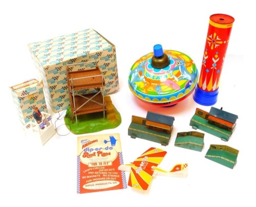 Miscellaneous toys and games to include Bing tinplate buildings Chad Valley kaleidoscope Chad Valley Tom and