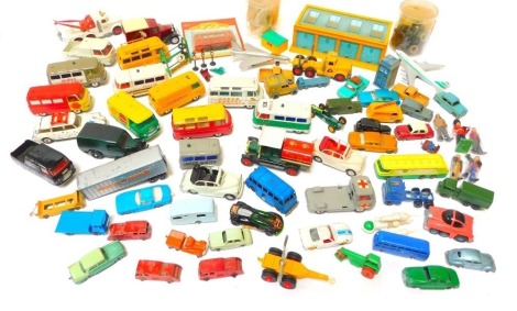 Corgi, Matchbox and other diecast, including No 29 Austin A53 Cambridge, Corgi Toys, ¾ tonne chassis, Matchbox Series No 46 Mercedes 300 SE, etc. (2 trays)