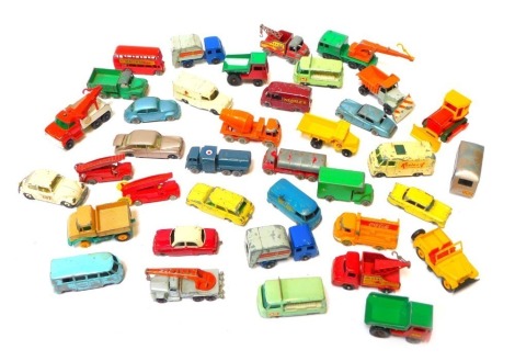 Various diecast vehicles, mainly by Lesney, play worn, to include trucks and cars. (1 box)