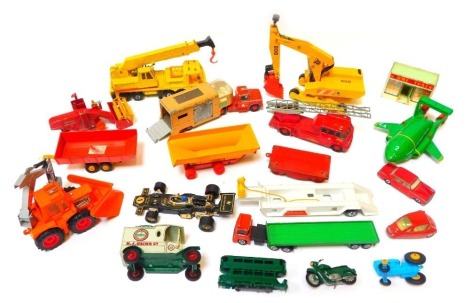 Diecast vehicles, to include Thunderbird II, Muirhill JCB Digger, Matchbox Home Store, etc, play worn. (1 box)