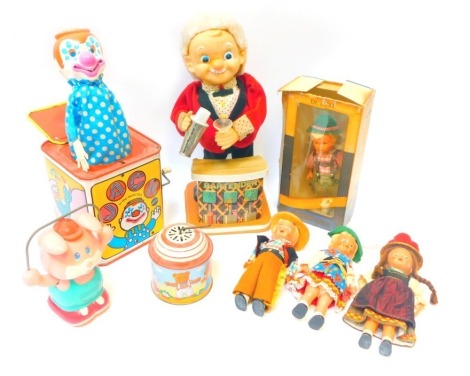 Various puppets, to include The Bartender, Continental figures, wind-up money box, figures, etc. (1 box)