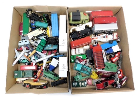 Diecast Dinky and other vehicles, play worn, to include Triumph 1300, UFO Interceptors, Thunderbirds Lady Penelope's Fab 1, Desoto Fireflight, etc. (1 tray)