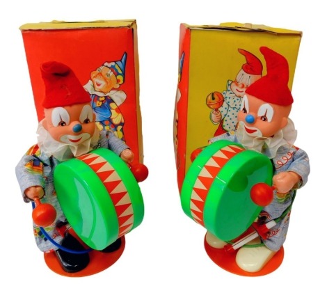 Sonni Toy pump operated clowns, including 4019 Clown with Drums, boxed. (2)