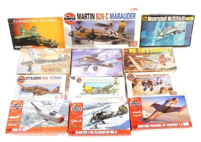 Airfix and Heller and other model kits, including Hunting Percival Jet Provost T3, Mig 21C and Cessna 0-2 Dog Fight Double, Airfix Mitsubishi K146-2 Diner, Messerschmitt BF109E, Messerschmitt ME163 Comet, etc., boxed. (a quantity)