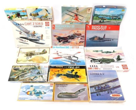 Super Model Aurora and Hobbycraft and other model kits, including C.R.D.A Cant Z706B Airone, Gotha GV, De Havilland DHC-3 Otter, Suchoisu 25 Frog Foot, Suchoisu SU-22 Fitter F, a JU87 Stuka G1 tank buster, etc., boxed. (a quantity)