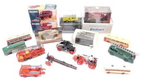 Corgi Matchbox and other diecast, to include 07411 Cornwall County Fire Brigade Land Rover Cliff Rescue set, 07410 Hampshire Fire Service Land Rover (closed), 76GG001 Original AFS Green Goddess, Oxford Green Goddess City of Coventry, Dinky Supertoys fire 