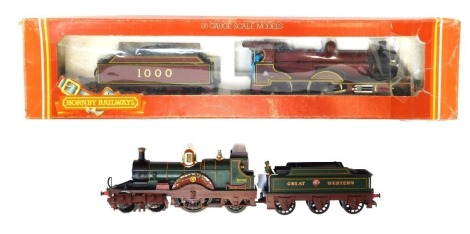 Hornby and Tri-ang locomotives, comprising R355MR compound locomotive 1000, 4-4-0 , and Tri-ang compound locomotive Lord of the Isles 3046, 4-4-0, Great Western livery. (2)