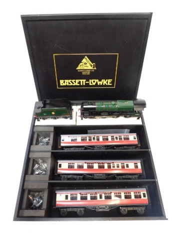 An Ace Train for Bassett-Lowke coarse scale O gauge Thames Clyde three rail train set, including 4-6-0 rebuild Scot Class locomotive Black Watch 46102, and three coaches in a presentation box.