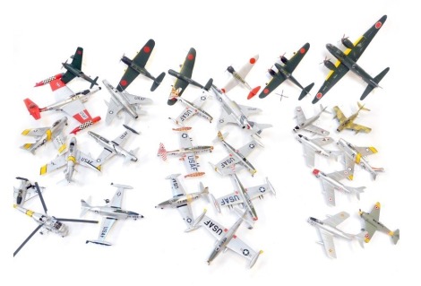 Built model planes, including US Airforce, WWII Japanese fighters and bombers, Egyptian Airforce, etc. (4 boxes)