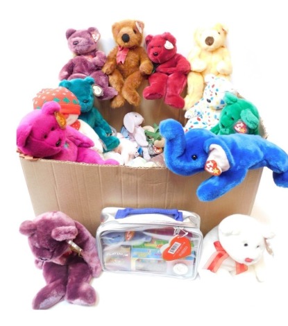 TY Beanie Babies and accessories, including platinum membership gift pack, Happy Birthday Bear, Bandage The Get Well Soon Bear, Yours Truly, Siam, Regal, Ziggy, Alana, etc. (1 box)