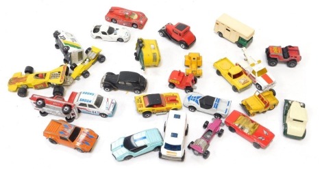 Assorted diecast vehicles, playworn, comprising mainly cars and trucks. (a quantity)