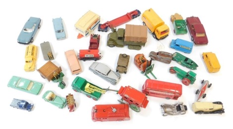 Diecast play worn vehicles, comprising Esso bus, Crescent Stage coach, ambulance, bus, fuel wagons, etc. (1 tray)