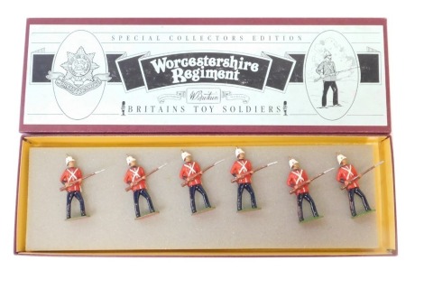 A W Britain Britain's toy soldier Worcestershire Regiment eight figure set, boxed.