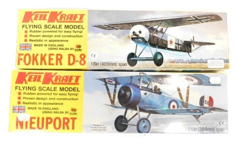 Two Keel Craft flying scale kit built models, comprising The Nieuport and The Fokker D-8. (2)