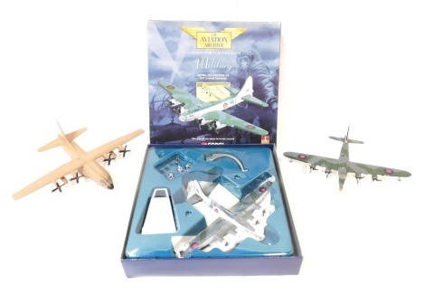 Corgi Aviation Archive Military Boeing 299 Fortress IIA diecast plane, boxed, a Corgi Short Sunderland aircraft, and a Corgi Dakota. (3)