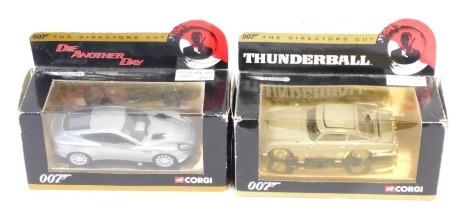 Two Corgi 007 cars, comprising The ASton Martin DB5 from Thunderball and The Aston Martin V12 Vanquish from Die Another Day, boxed. (2)