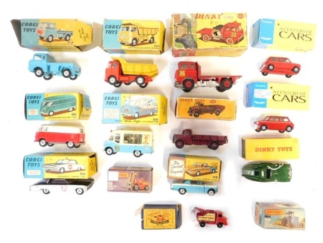 Matchbox, Dinky and Corgi diecast vehicles, mainly boxed, to include Matchbox 15 forklift truck, Dinky 163 Bristol Sports coupe, Dinky Bedford TK Coal lorry, Oldsmobile sheriff car, Triumph Herald coupe, forward control Jeep, ERF model Egar, Mr Soft Ice C