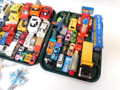 Various playworn toys and games, comprising push along cars, aeroplanes, bus, skate boarder, etc. (3 trays) - 2