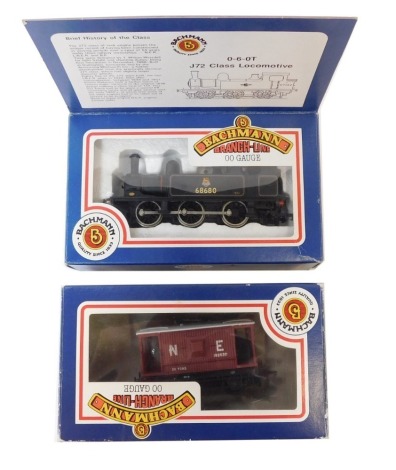 Two Bachmann Branchline OO gauge trains and accessories, comprising the J72 class locomotive 0-6-0T, boxed, and an associated wagon in unmatched box. (2)