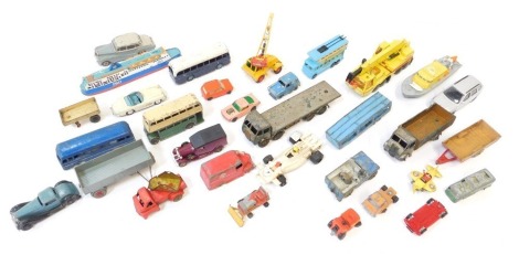 Various diecast vehicles, playworn, to include crane, F1 car, P&O ship, bus, etc. (1 tray)