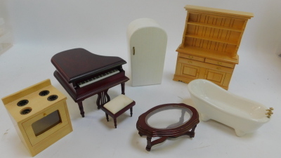 A group of doll's house accessories, comprising miniature tea set, dowels, rods, furniture, bath, collectors books, etc. (7 boxes) - 3