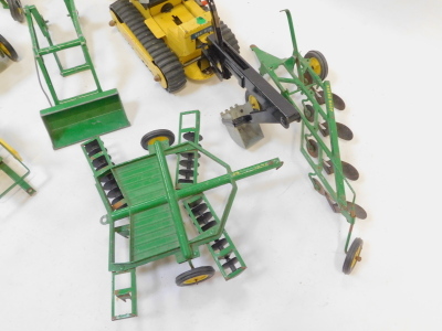 Ertl and Tonka diecast, comprising Tonka trencher bulldozer, John Deere tractor, John Deere plough, John Deere cultivator, and John Deere baler. (5) - 2