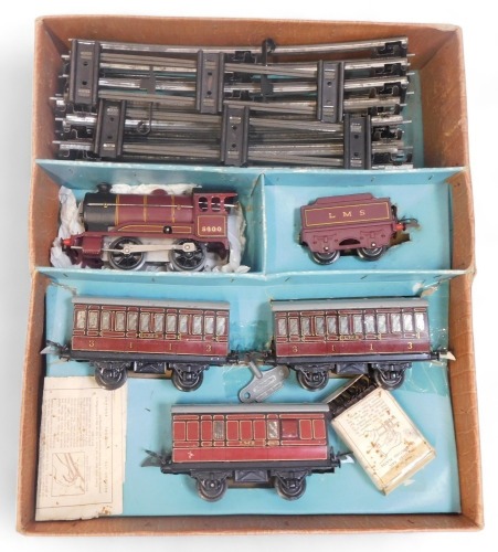 A Hornby O gauge number 501 clockwork train set including 0 4 0 LMS locomotive three