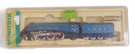 A Mini Trix N gauge class A4 locomotive Sir Nigel Gresley, 4-6-2, 4498 in LNER garter blue, 12946, boxed.