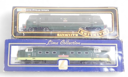 Mainline and Lima diesel locomotives, including D825 Warship class locomotive Intrepid and class 55 Deltic Royal Highland Fusilier number D9019, boxed. (2)