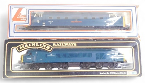 Mainline Railways and Lime OO gauge diesel locomotives, including a class 5 Deltic Royal Scots grey in BR blue, and a class 45 locomotive The Manchester Regiment in BR blue, boxed. (2)