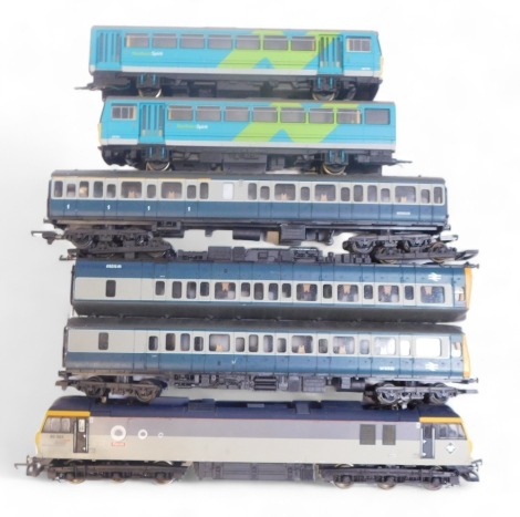 Lima and Hornby OO gauge diesel locomotives, including class 117 three car DMU in BR blue and grey, class 142 railbus pacer in Northern Spirit livery, and a class 92 locomotive Ravel 92023. (a quantity)