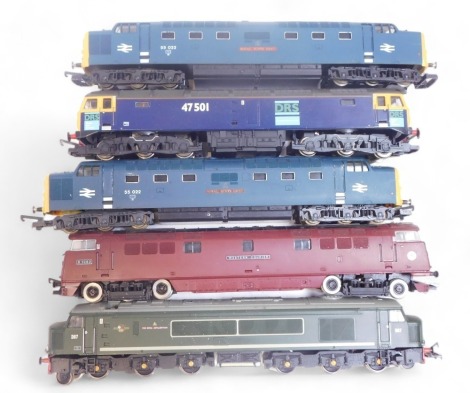 Hornby, Bachman and Lima OO gauge diesel locomotives, including class 55002 Deltic Royal Scotts grey in BR blue, class 47501 in DRS livery, class 52 Western Courier D1062 in BR maroon, etc. (1 tray)