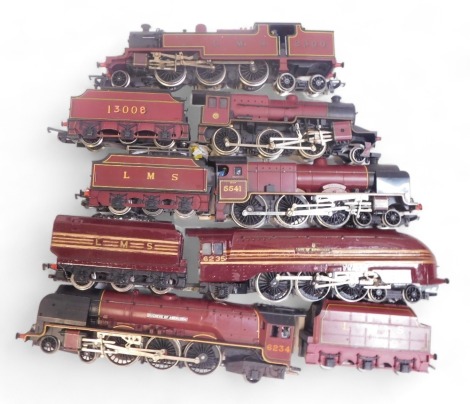 Hornby and Lima OO gauge LMS locomotives, including Duchess of Abercorn 6234, in LMS crimson, Coronation class City of Birmingham, in LMS crimson, LMS Crab locomotive 2300, in LMS crimson, etc. (1 box)