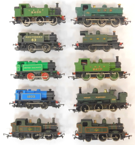 Hornby, Airfix and Dapol OO gauge tank locomotives, including Great Western 2788 pannier tank locomotive, 0-4-0, number 63, in Southern green, etc. (1 tray)