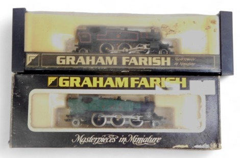 Graham Farish N gauge locomotives, comprising GWR 5101 Class Large Prairie Tank locomotive, 2-6-2T, GWR green livery, and GWR Class 61XX tank locomotive, 6113, 2-6-2, BR lined black livery, boxed. (2)