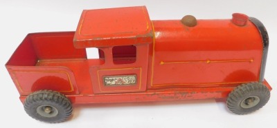 A Tri-ang Express tinplate red locomotive. - 3