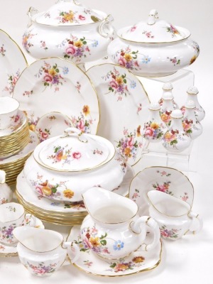 A Royal Crown Derby porcelain Derby Posies pattern dinner tea and coffee service, including a soup tureen and cover, three vegetable tureens and covers, nine dinner, ten dessert and thirteen soup plates, circular meat platter, pair of serving dishes, crea - 2