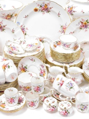 A Royal Crown Derby porcelain Derby Posies pattern dinner tea and coffee service, including a soup tureen and cover, three vegetable tureens and covers, nine dinner, ten dessert and thirteen soup plates, circular meat platter, pair of serving dishes, crea - 3