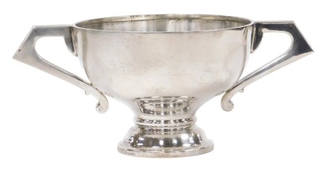 A George V silver twin handled trophy, with angular handles, Barker Brothers Silver Ltd, Birmingham 1927, 27.19oz.