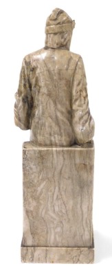 A 19thC alabaster figure of Dante Alighieri, modelled standing, leaning against a plinth, with a book in his hand, raised on stepped square base, 43.5cm high. - 3