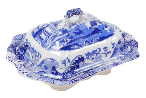 A Copeland Spode's Italian pattern blue and white pottery vegetable tureen and cover, printed mark, 32cm wide.