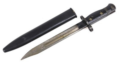 A British L1 A3 SLR bayonet serial number 9600257, with sheath.