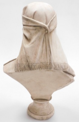 A plaster bust of an Arab lady, on an integral socle, 57cm high. - 2