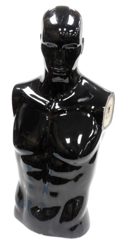 A late 20thC black plastic male mannequin waist length figure, 81cm high.