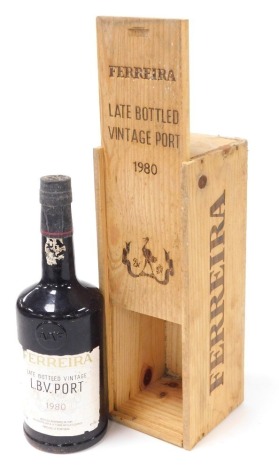 A bottle of Ferreira late bottled vintage port 1980, cased.