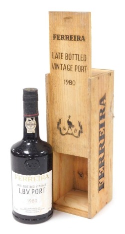 A bottle of Ferreira late bottled vintage port 1980, cased.