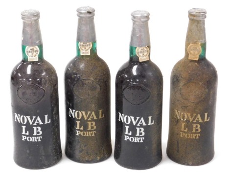 Four bottles of Noval LB port, for Rutherford, Osborne and Perkin Ltd, serial numbers AO346748, 345678, 346687, 346651.